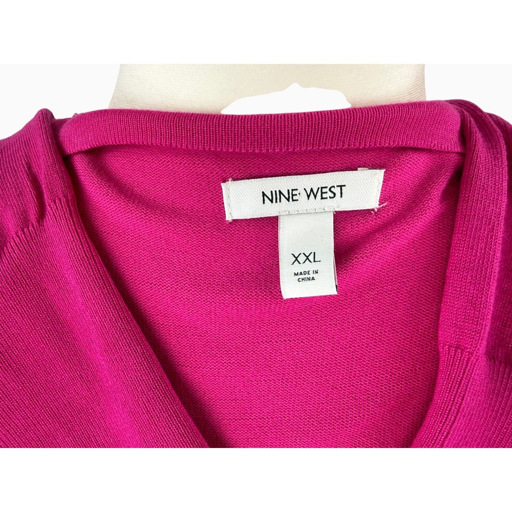 Nine West Womens XXL Magenta Pink Longline Open Front Cardigan Sweater 2 Pockets - Picture 8 of 11